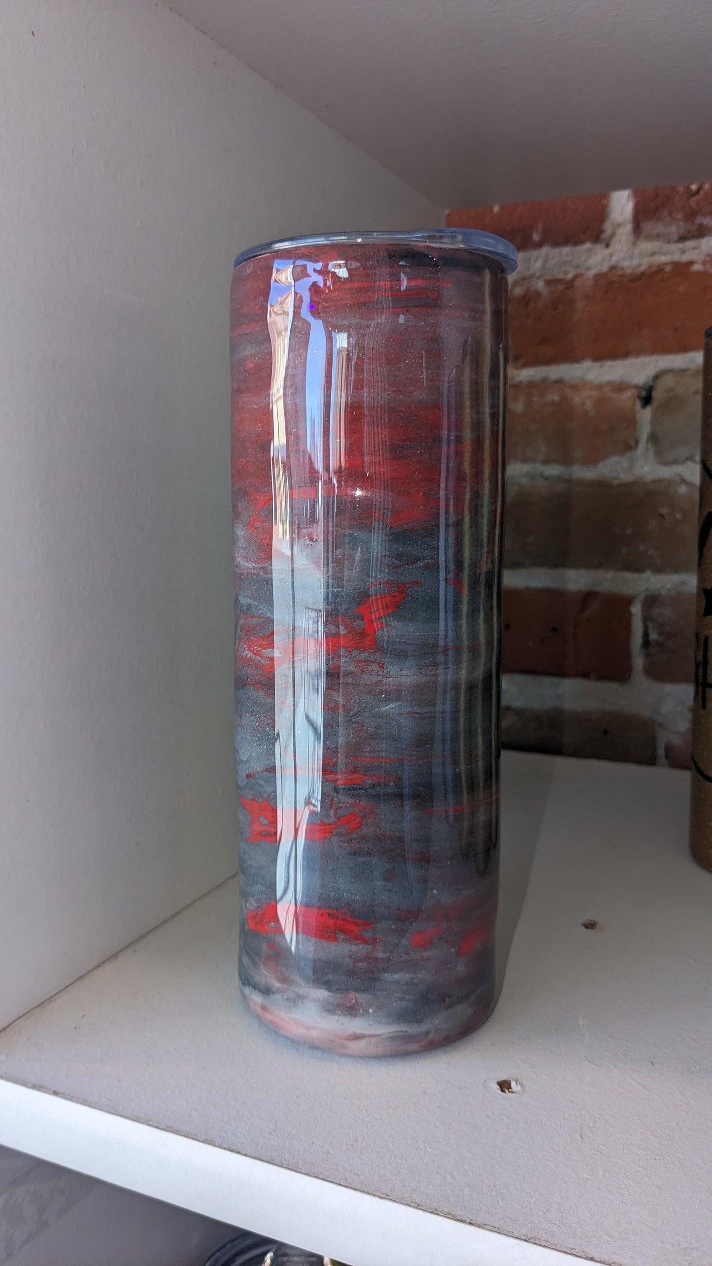 20 ounce insulated stainless steel alcohol ink art Tumbler Grey And Red ai14 CLEARANCE AS IS