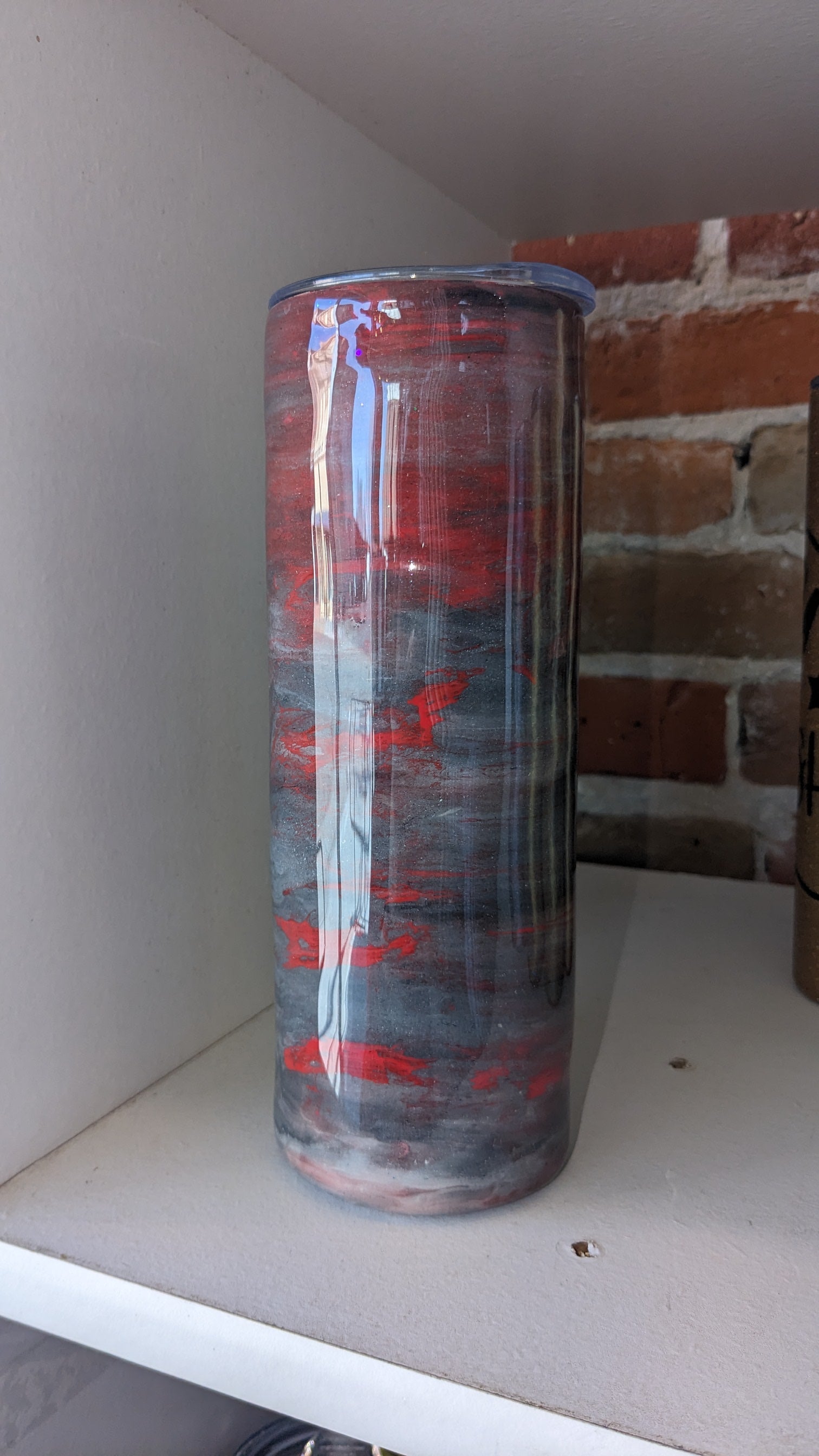 20 ounce insulated stainless steel alcohol ink art Tumbler Grey And Red ai14 CLEARANCE AS IS