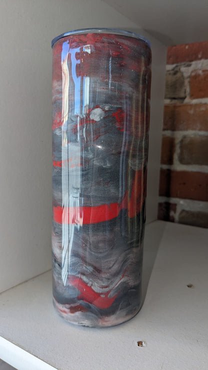 20 ounce insulated stainless steel alcohol ink art Tumbler Grey And Red ai14 CLEARANCE AS IS