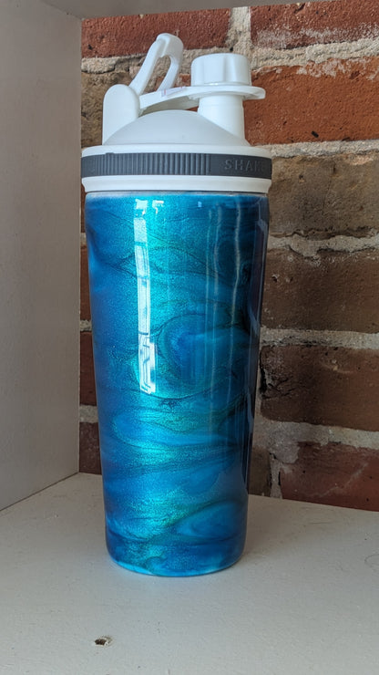 24 Oz Shaker Tumbler, Alcohol Ink blue, teal, green AS IS rough and uneven resin ais