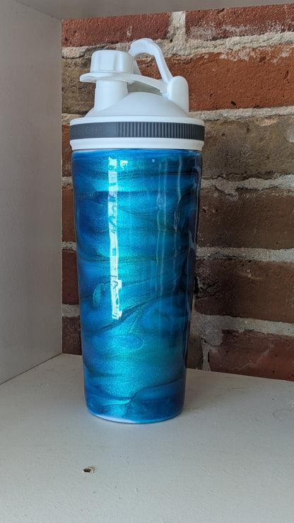24 Oz Shaker Tumbler, Alcohol Ink blue, teal, green AS IS rough and uneven resin ais