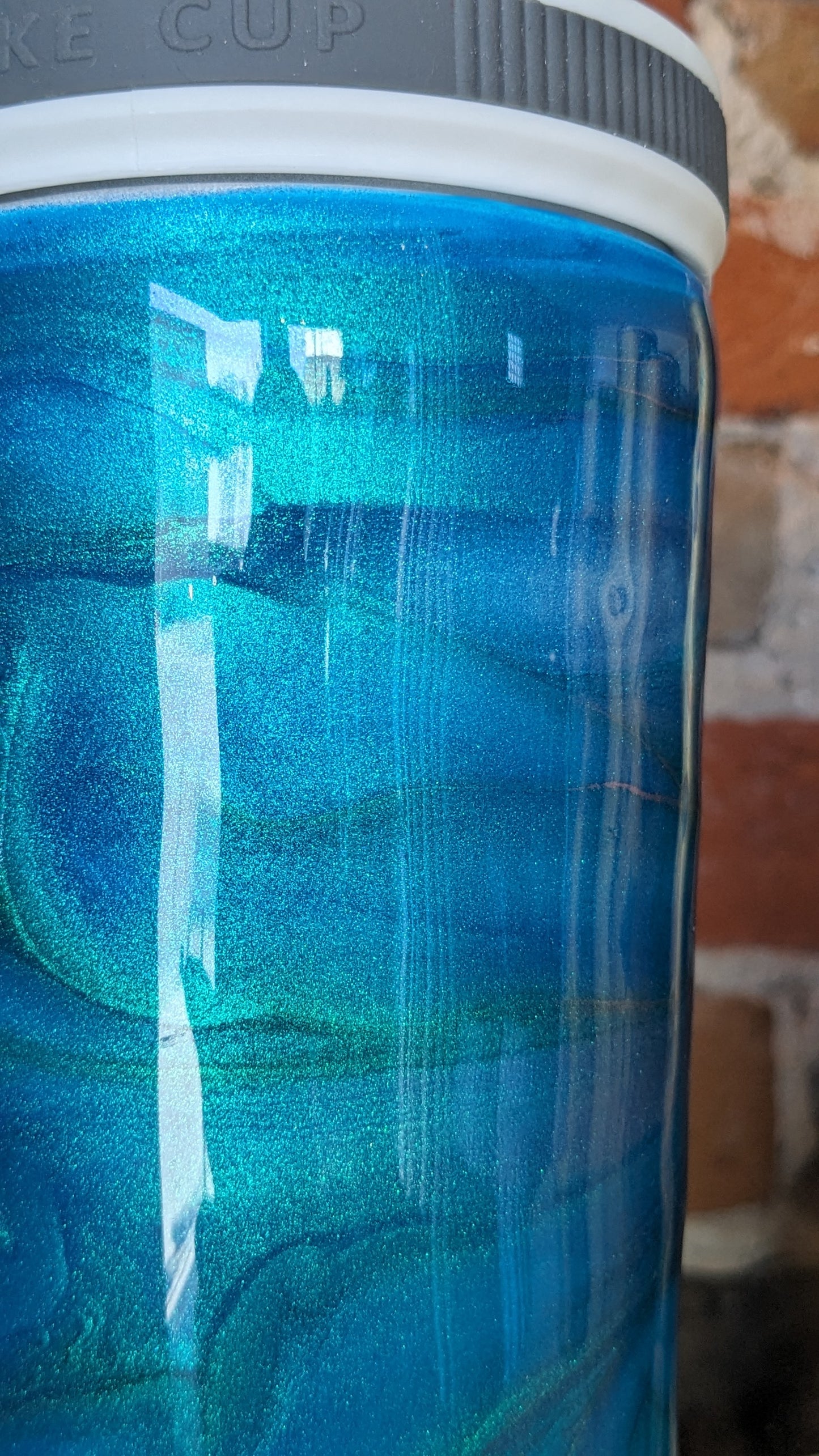 24 Oz Shaker Tumbler, Alcohol Ink blue, teal, green AS IS rough and uneven resin ais