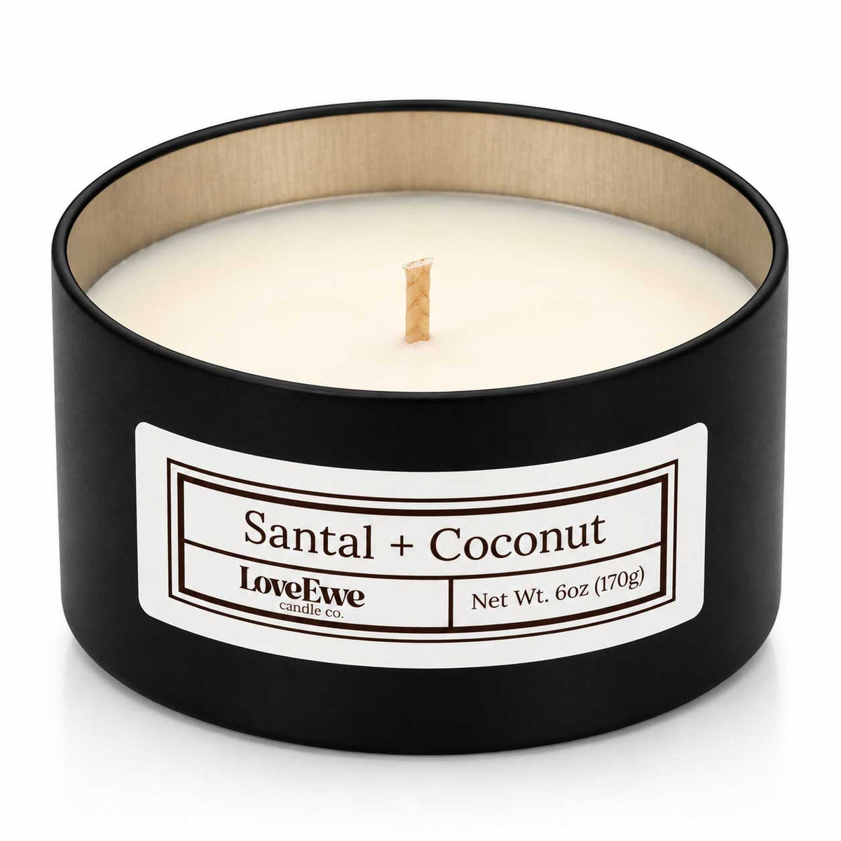SALE SMALL DENT ON LID | Santal + Coconut Scented Candle | 6 oz | Love Ewe Candle Company
