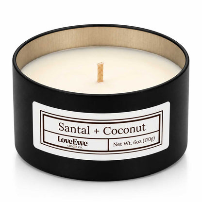 SALE SMALL DENT ON LID | Santal + Coconut Scented Candle | 6 oz | Love Ewe Candle Company