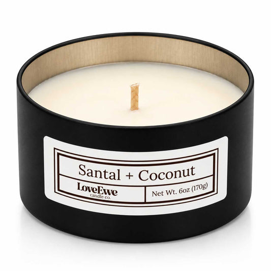SALE SMALL DENT ON LID | Santal + Coconut Scented Candle | 6 oz | Love Ewe Candle Company