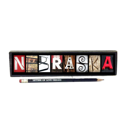 Red Nebraska Word Block | Multiple Sizes | Letters of Love Designs