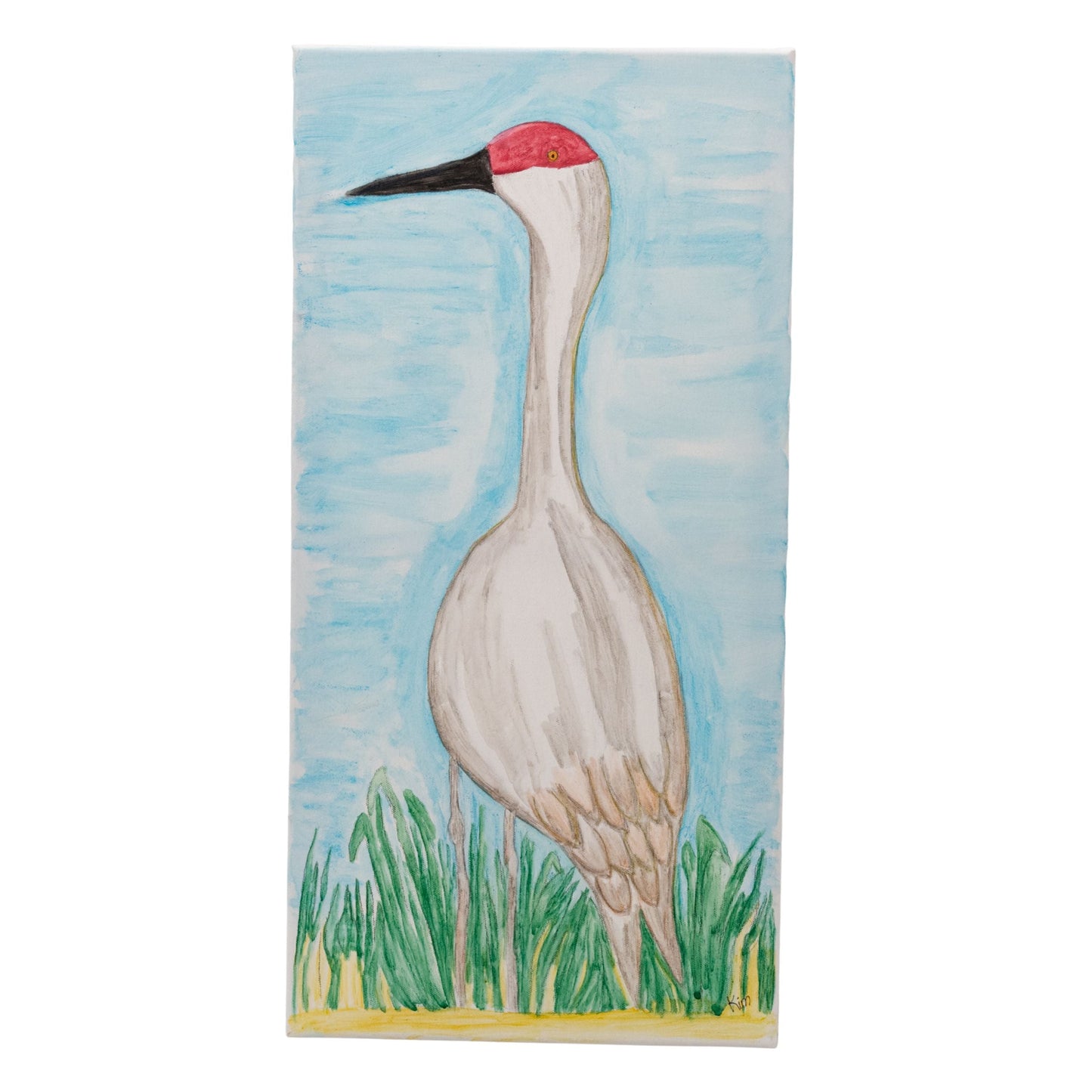 Syd the Crane Canvas Painting | 24" x 12.5" | The Painted Attic