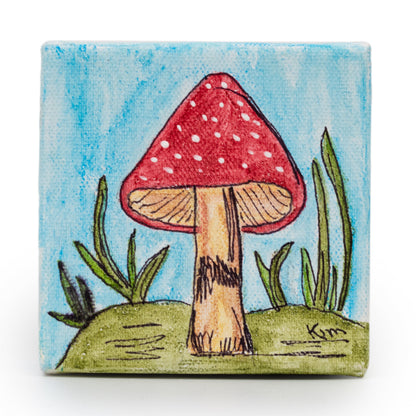 Mushroom Canvas Painting | 4" x 4" | The Painted Attic