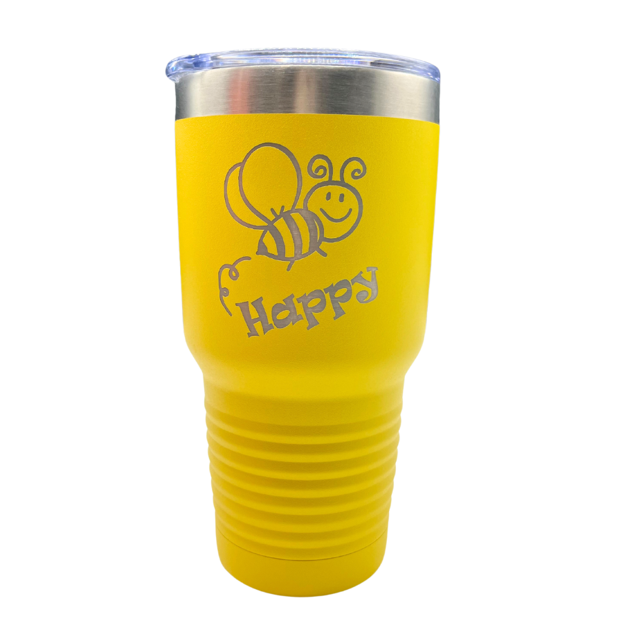 Stainless Steel "Bee Happy" Tumbler | 30 oz | Multiple Colors | RCK Creations & More