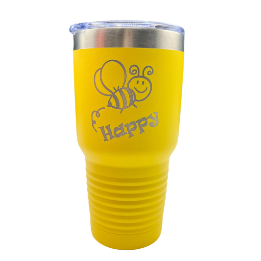 Stainless Steel "Bee Happy" Tumbler | 30 oz | Multiple Colors | RCK Creations & More