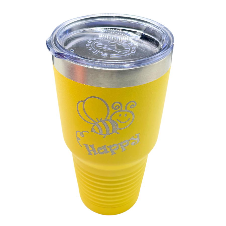 Stainless Steel "Bee Happy" Tumbler | 30 oz | Multiple Colors | RCK Creations & More