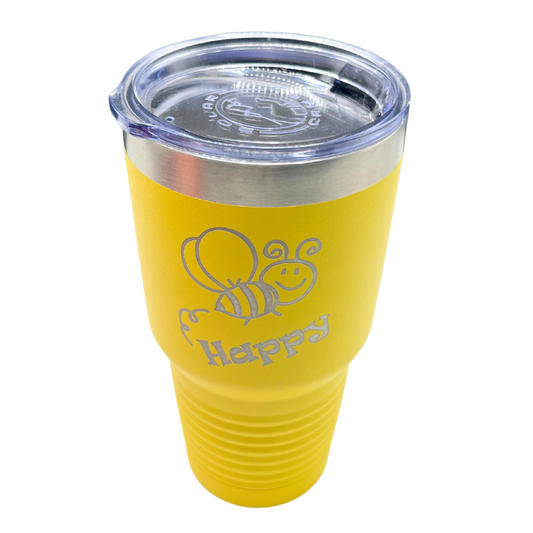 Stainless Steel "Bee Happy" Tumbler | 30 oz | Multiple Colors | RCK Creations & More