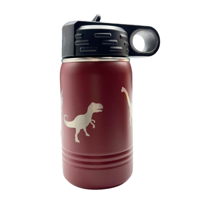 Stainless Steel Dinosaur Engraved Water Bottle | 12 oz | Multiple Colors | RCK Creations & More