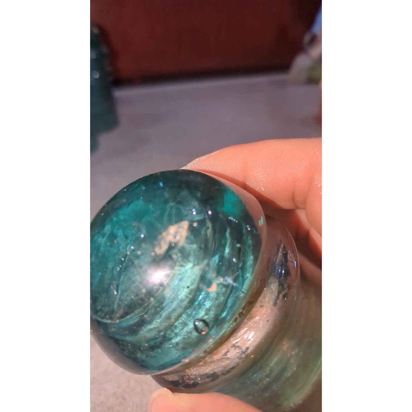 Vintage Insulator Aqua Blue Green Glass Double Star Embossed Pony Telephone si8