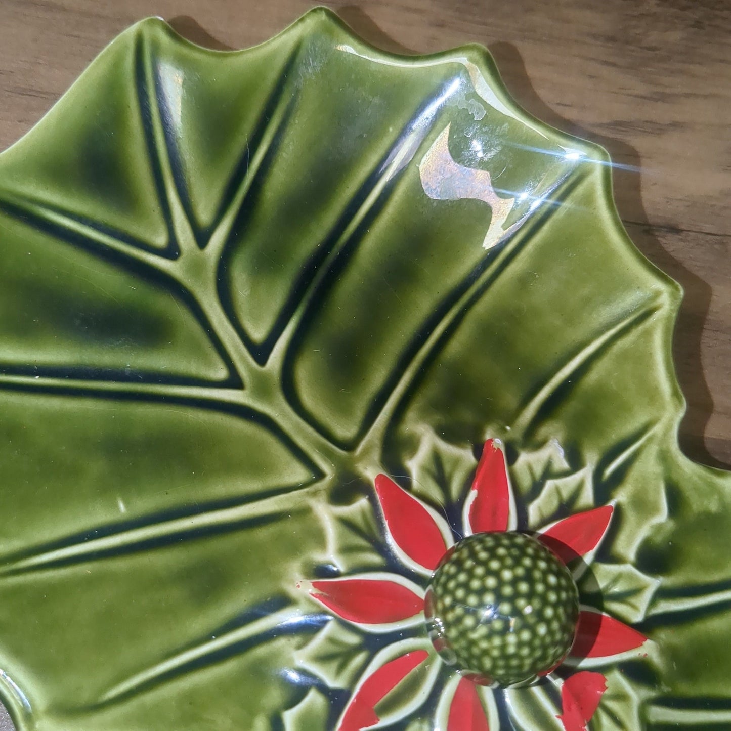 Vintage Enesco Divided Christmas Poinsettia Dish Trinket Tray