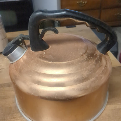 Vintage Mirror Water Kettle "The Finest Aluminum" 2 1/2 Quart Copper Tone with Black Handle