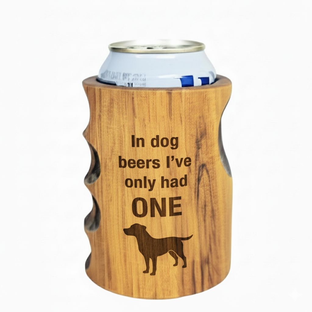 Wooden Beer Koozie Hand Carved and Engraved "In Dog Beers I've Had One" kz4