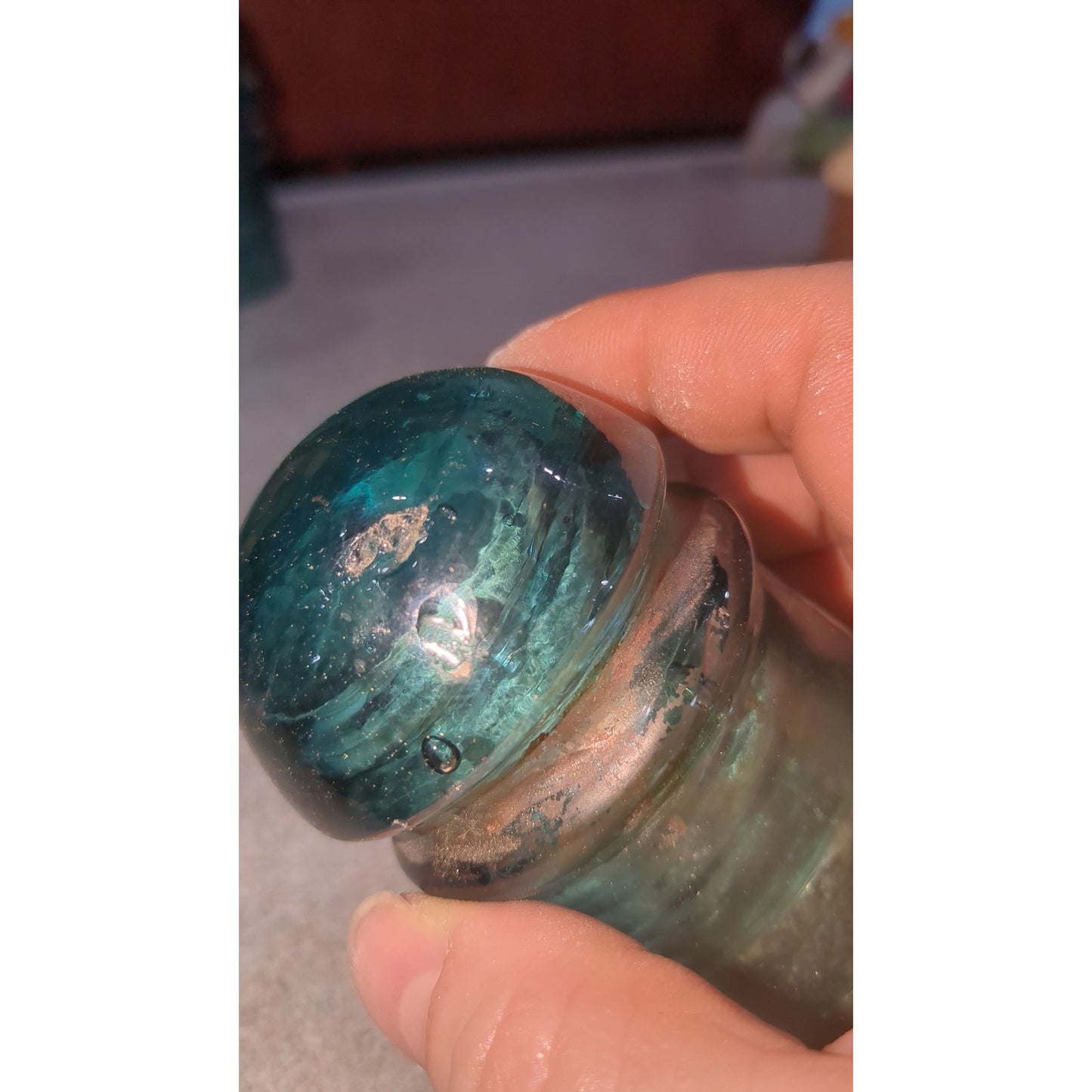 Vintage Insulator Aqua Blue Green Glass Double Star Embossed Pony Telephone si8