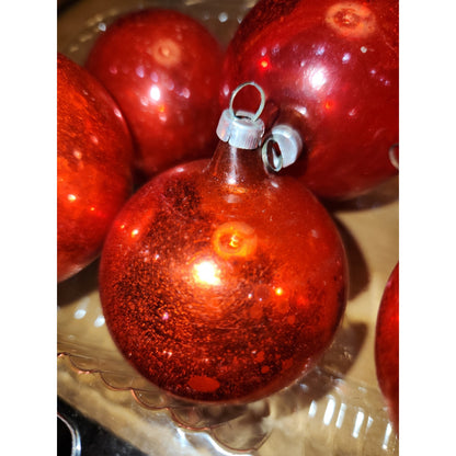 Vintage Red Glass Ornaments Set of 6 NO BOX