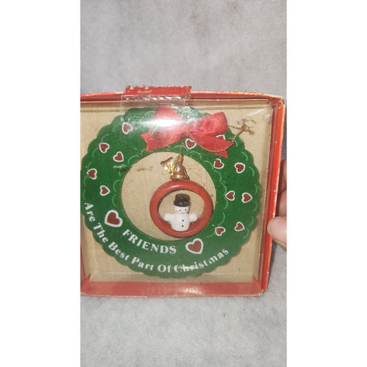 Vintage Giftco Wood Wreath Christmas Ornament Snowman friends