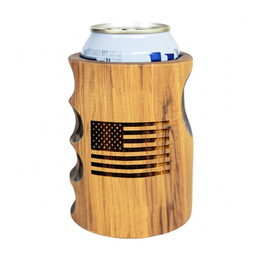 Wooden Beer Koozie Hand Carved and Engraved American Flag Engraved kz2