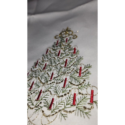 2 Christmas Glitter Tree Doilies Beautiful  Scalloped Edges Machine Embroidered