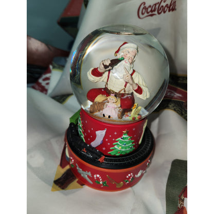 Copied - Hallmark 2001 Coca-Cola Coke Santa Christmas Musical Snow Globe Vintage Moving Train cc240