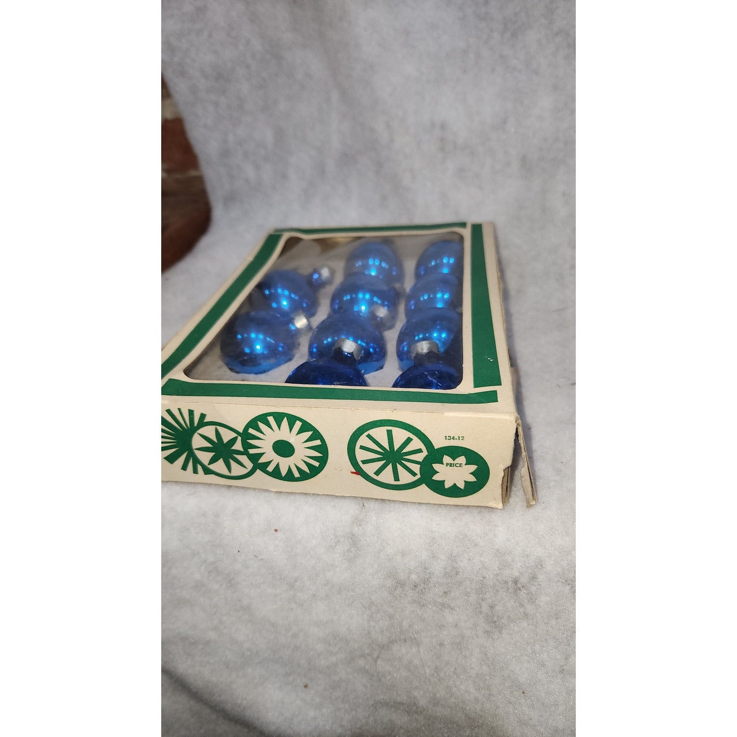 Vintage Box of 10 Blue Glass Ornaments Possibly Coby bo12