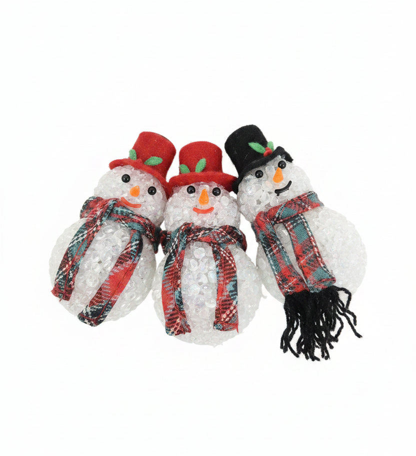Vintage Plastic Popcorn Snowmen Set of 3 From Light Strand