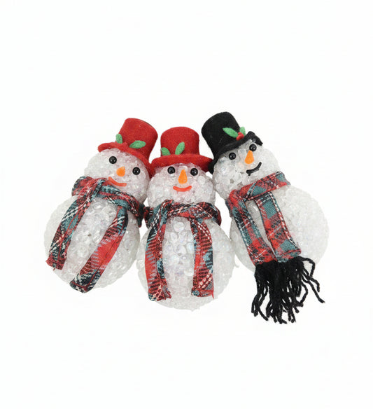 Vintage Plastic Popcorn Snowmen Set of 3 From Light Strand