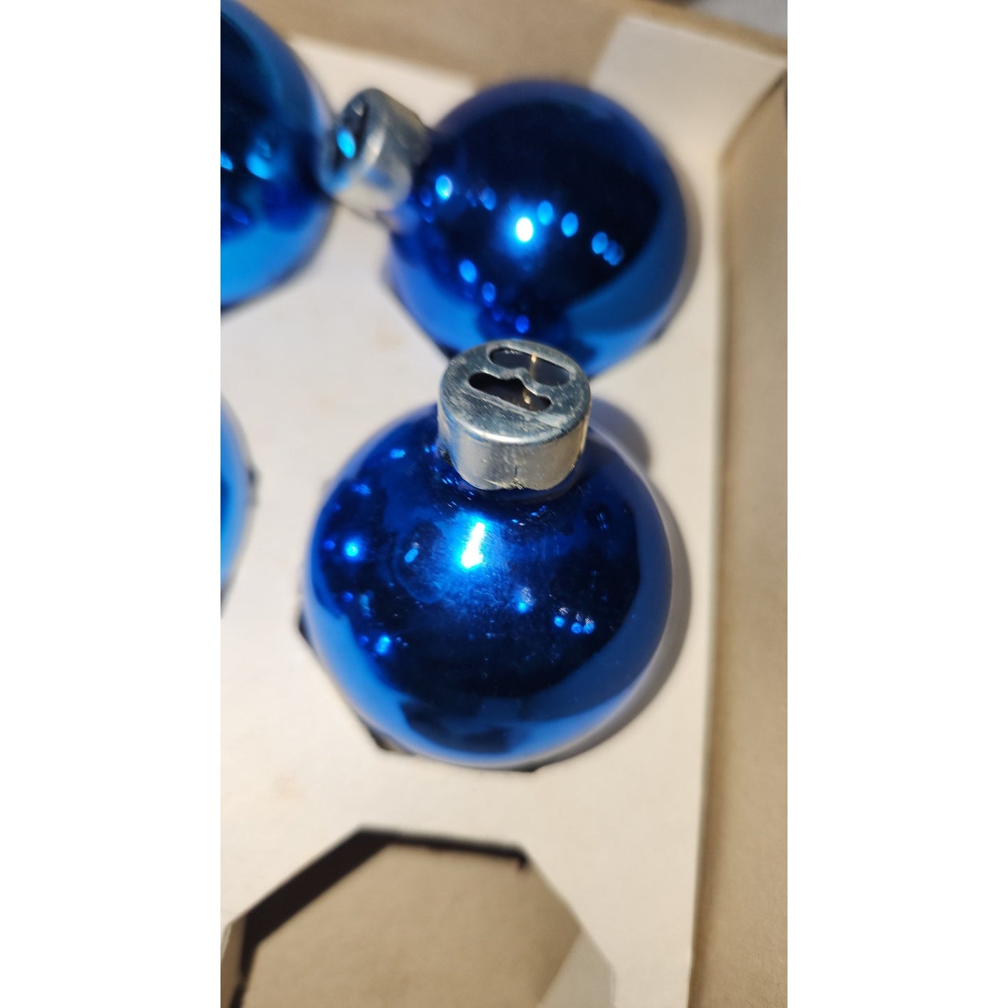 Vintage Box of 10 Blue Glass Ornaments Possibly Coby bo12