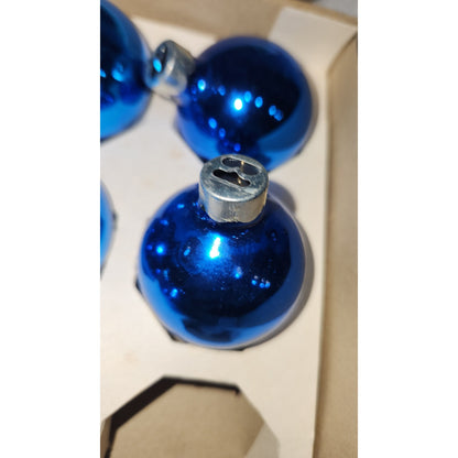 Vintage Box of 10 Blue Glass Ornaments Possibly Coby bo12