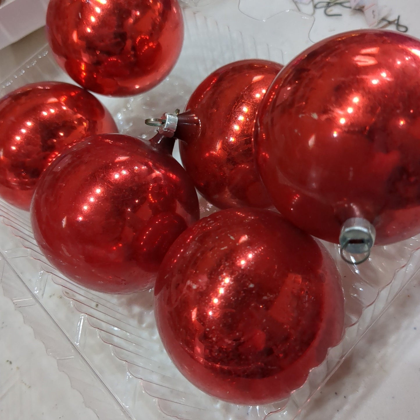 Vintage Red Glass Ornaments Set of 6 NO BOX