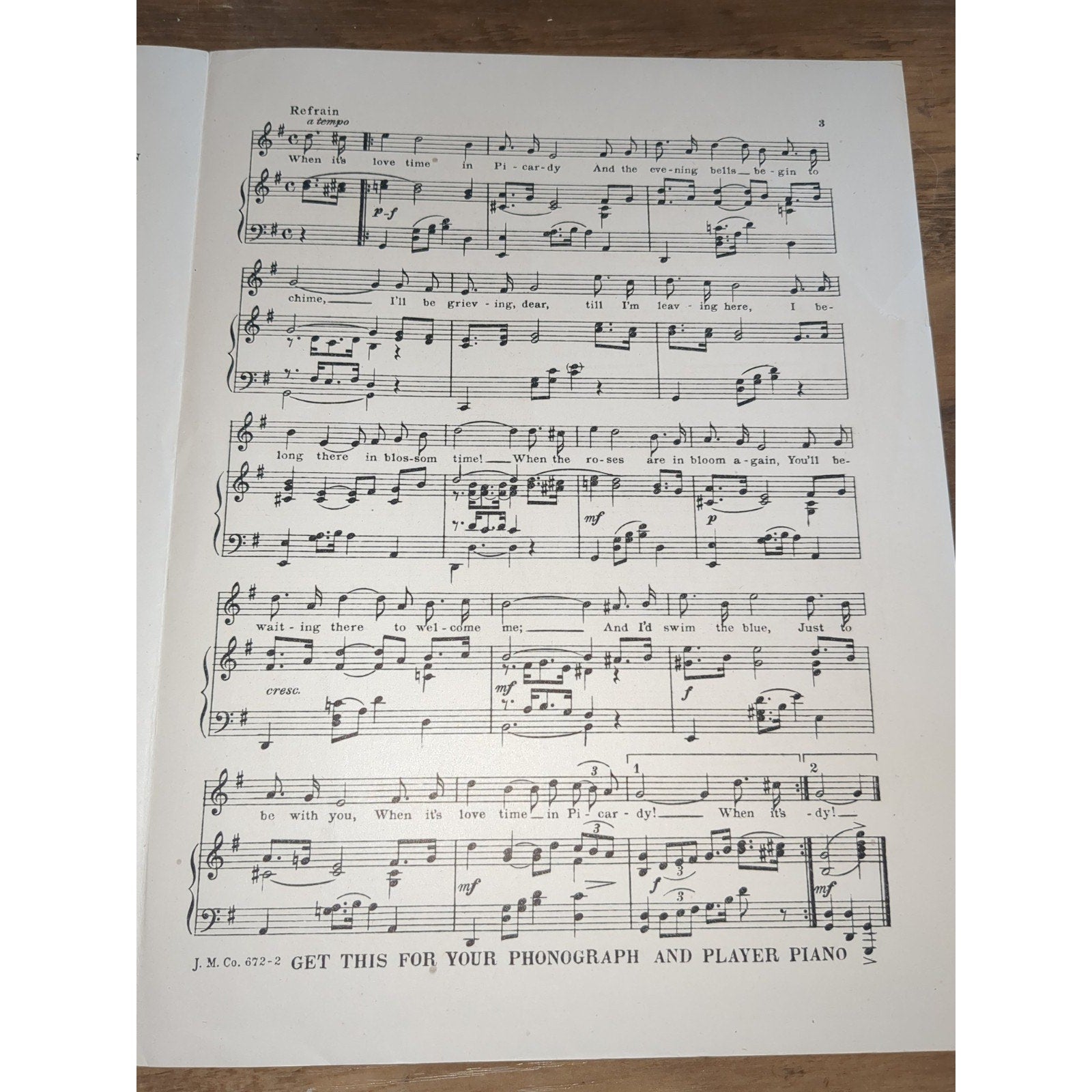 When It's Love Time In Picardy 1919 WWI Pretty Girl Vintage Sheet Music