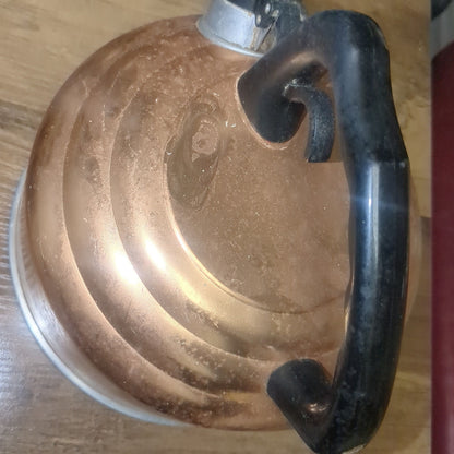 Vintage Mirror Water Kettle "The Finest Aluminum" 2 1/2 Quart Copper Tone with Black Handle