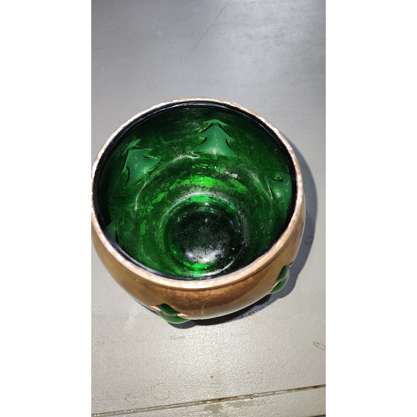 Vintage Brass cut out tree glass insert candle holder