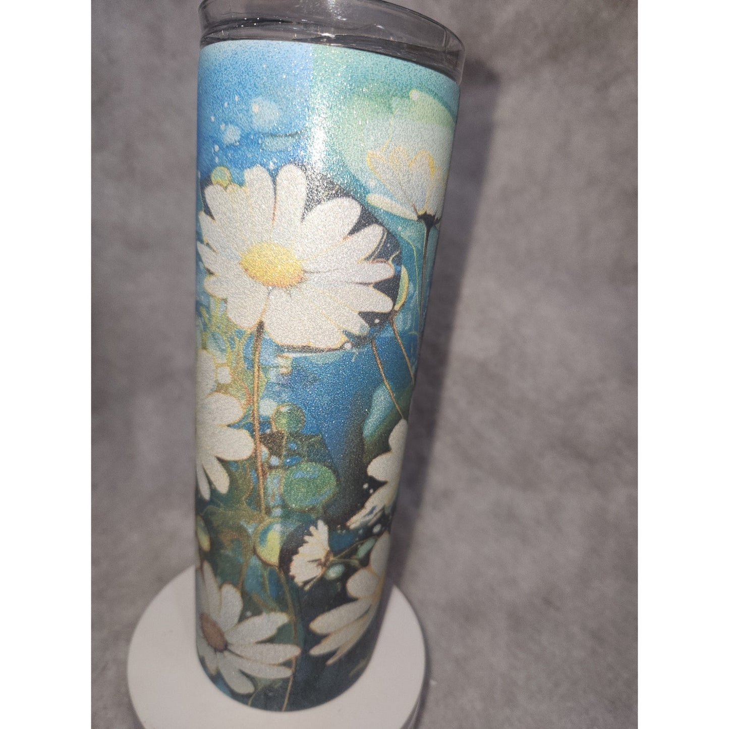 20 oz Stainless Steel Glitter Tumbler Flowers Daisy Dasies
