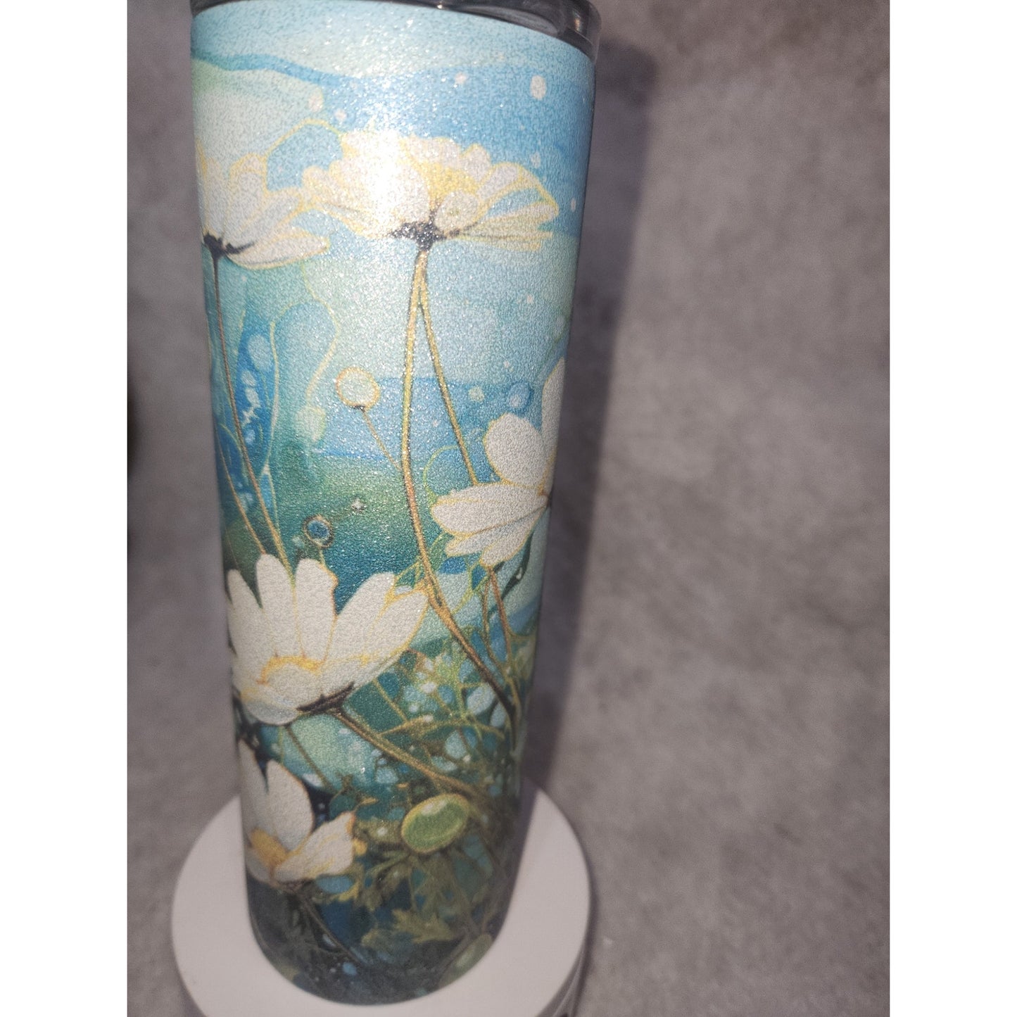 20 oz Stainless Steel Glitter Tumbler Flowers Daisy Dasies