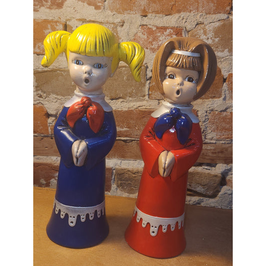 Vintage Ceramic Girl Carolers Christmas Set of 2 1970s