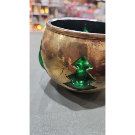 Vintage Brass cut out tree glass insert candle holder