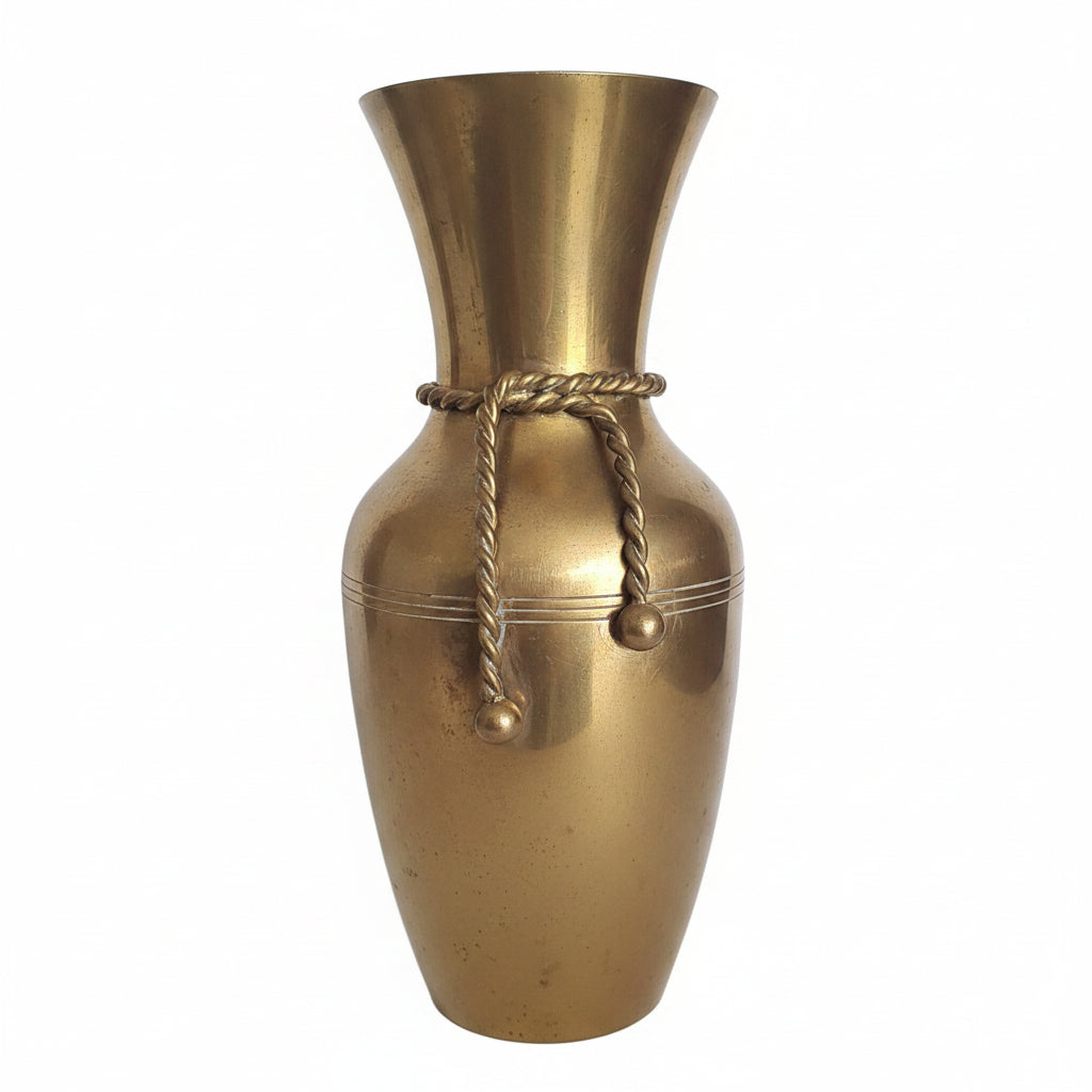 Vintage Brass Vase with Rope Tie Made in India br90