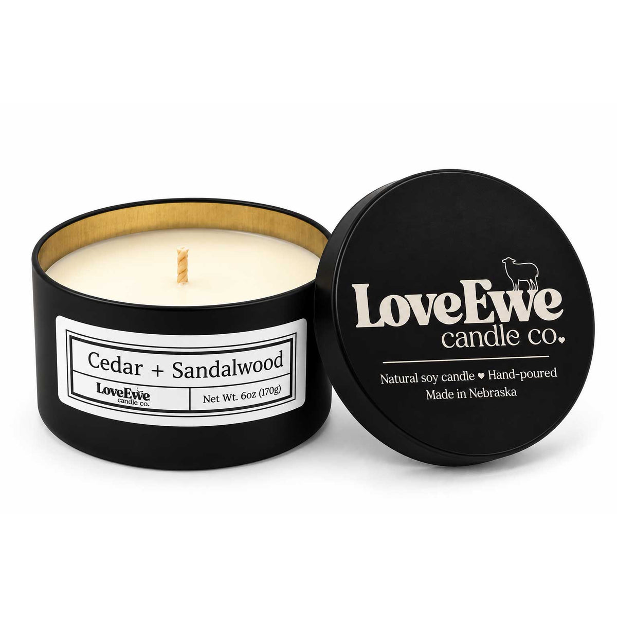 Cedar + Sandalwood Scented Candle | 6 oz | Love Ewe Candle Company