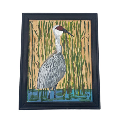 Crane Painting on Wood | 13" x 16" | The Painted Attic