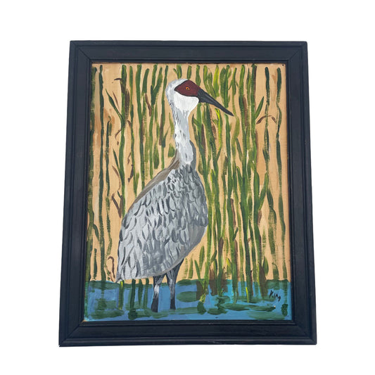 Crane Painting on Wood | 13" x 16" | The Painted Attic