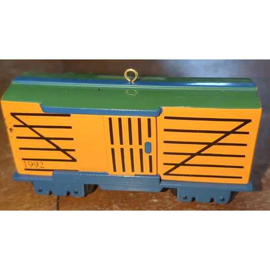 Vintage Hallmark Christmas Ornament Skyline Stock Train Car cast metal 1992