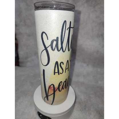 20 oz Stainless Steel Glitter Tumbler Salty As a Beach HAS FLAW