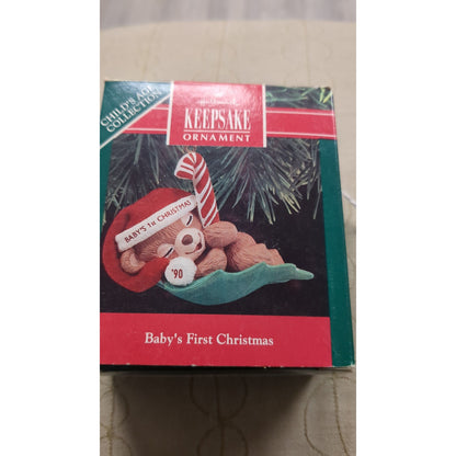 Vintage Hallmark Keepsake Ornament Baby's First Christmas 1990 Bear Handcrafted