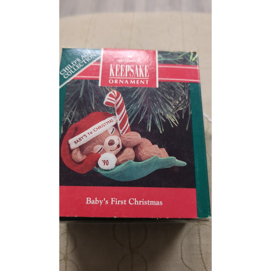 Vintage Hallmark Keepsake Ornament Baby's First Christmas 1990 Bear Handcrafted