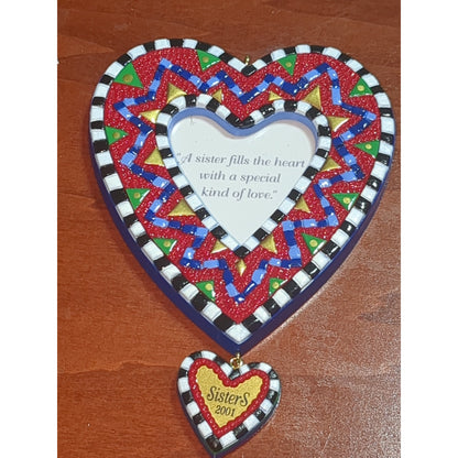 Vintage Hallmark Keepsake Ornament "SISTERS" Heart Photo Holder 2001 ho498