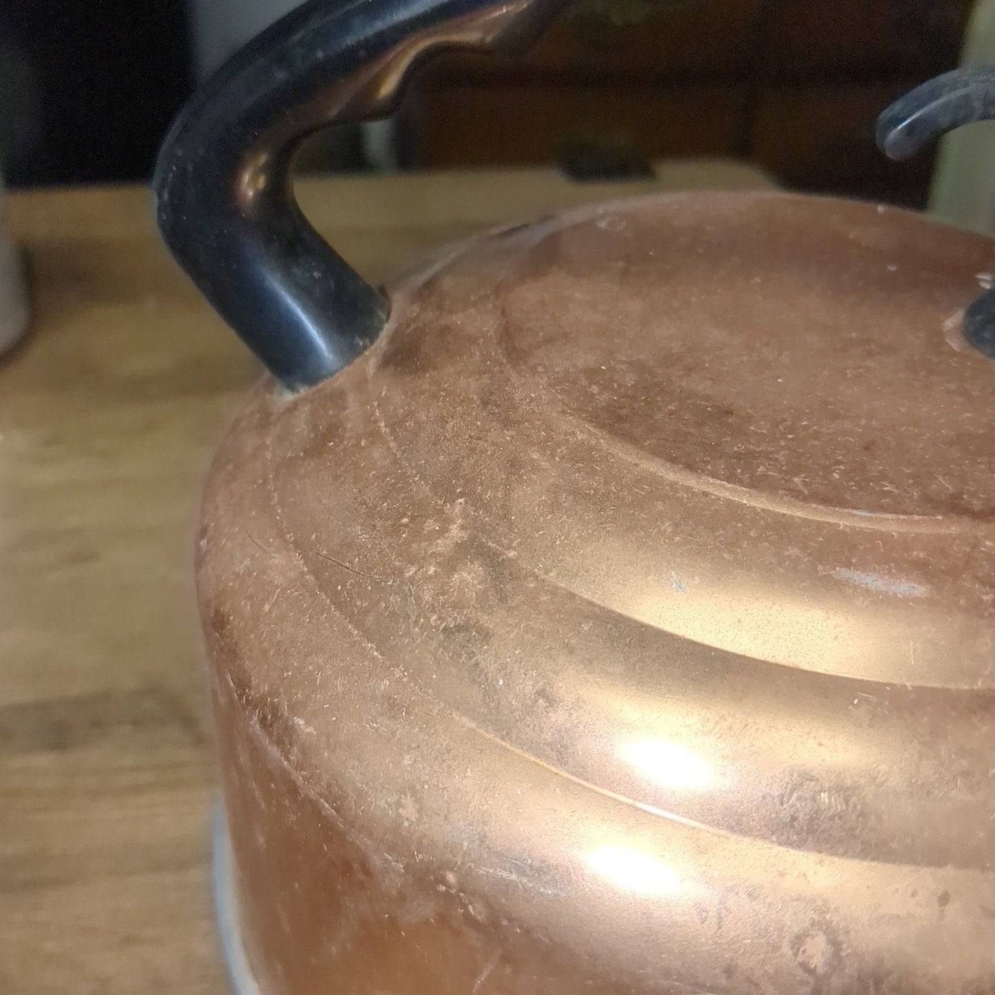 Vintage Mirror Water Kettle "The Finest Aluminum" 2 1/2 Quart Copper Tone with Black Handle